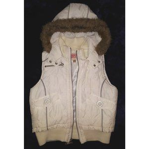 Mossimo White Puffer Vest With Fur Lined Hood M
